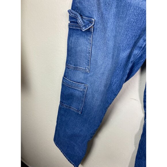 Express Women's Blue Straight Ankle Cargo Jeans Size 12 Long Y2K 90s Utility - Picture 12 of 16